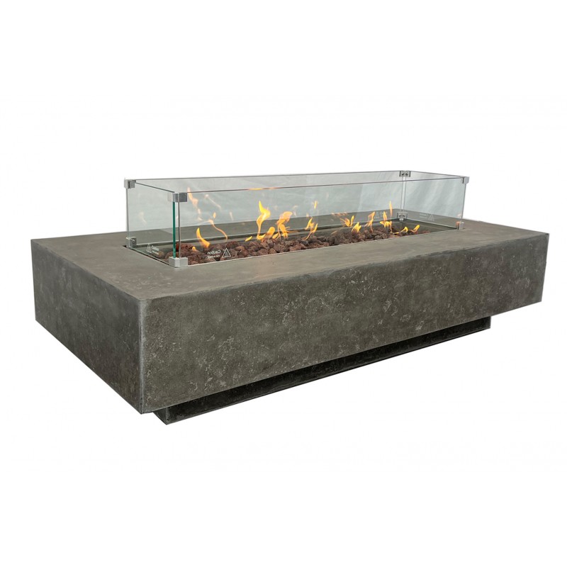Table basse en GRC avec brasero rectangle à Gaz intégré - Toledo Gris Beton