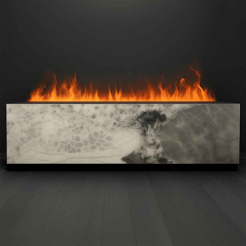 Orion 1500 Foyer à vapeur d’eau – KAMINKLAUS - Socle Céramique Pandora 1750×400×450 mm