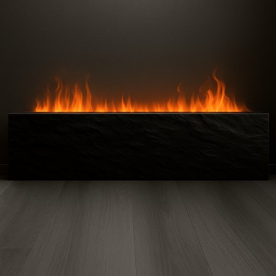 Orion 1500 Foyer à vapeur d’eau – KAMINKLAUS - Socle Céramique Ardoise Noire 1750×400×450 mm