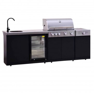 Pack KAMVERO Trio Fresh – Barbacoa, quemador lateral, fregadero + frigorífico