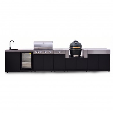 Pack KAMVERO Ultimate Fresh – Barbecue, Kamado, brûleur latéral, rangement, évier + réfrigérateur