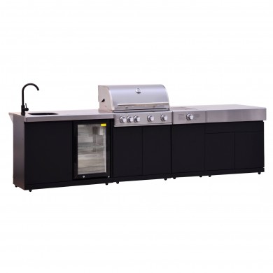 Pack KAMVERO Confort Fresh – Barbecue, brûleur latéral, rangement, évier + réfrigérateur