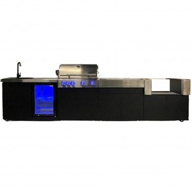 Pack cuisine extérieure KAMVERO Premium Fresh – Barbecue 4 brûleurs, Kamado, rangement, évier + réfrigérateur 63 L
