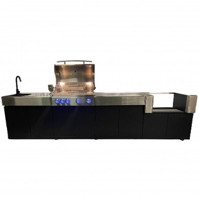Pack cuisine extérieure KAMVERO Premium – Barbecue 4 brûleurs, Kamado, rangement et évier