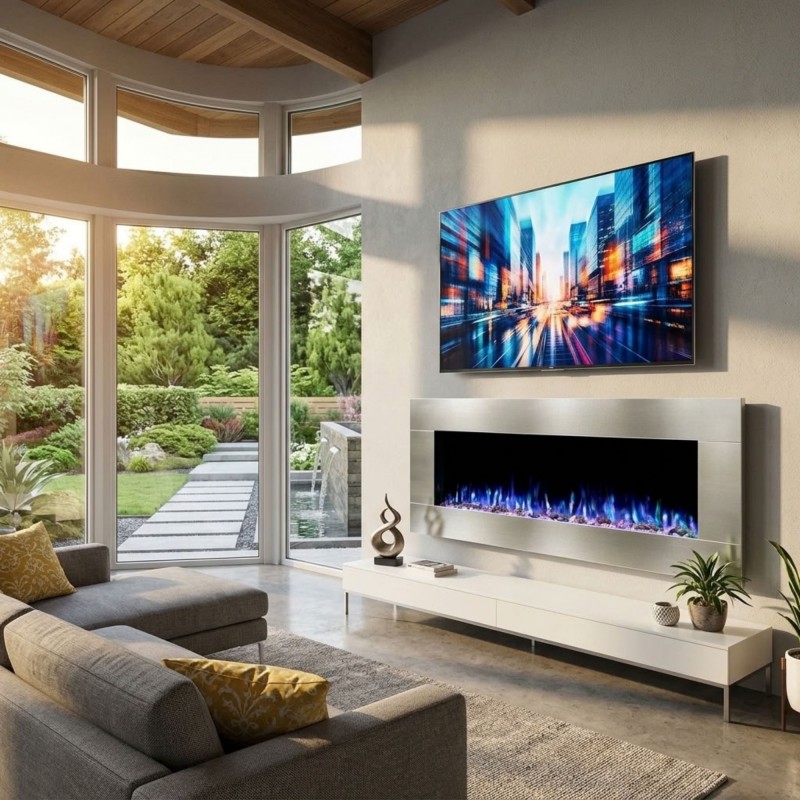 CHEMINÉE ÉLECTRIQUE DESIGN AVEC FAÇADE INOX 180CM- KAMINOX LUXURY